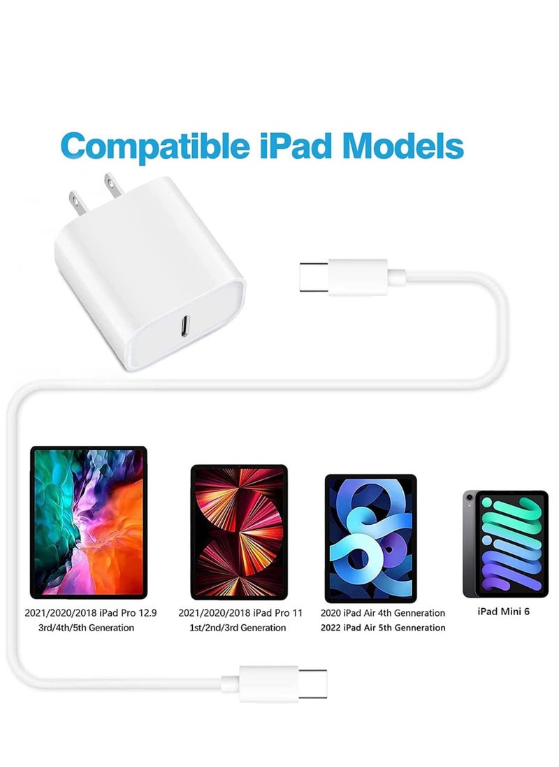 Generic - USB C Apple Fast Charger for iPad Pro 12.9/11 in 2021/2020/2018, iPad Air 4th/5th Generation 10.9",iPad Mini 6th Generation, iPad Charger Fast Charging Wall Charger Block with 6FT USB C to C Cable - Image 1