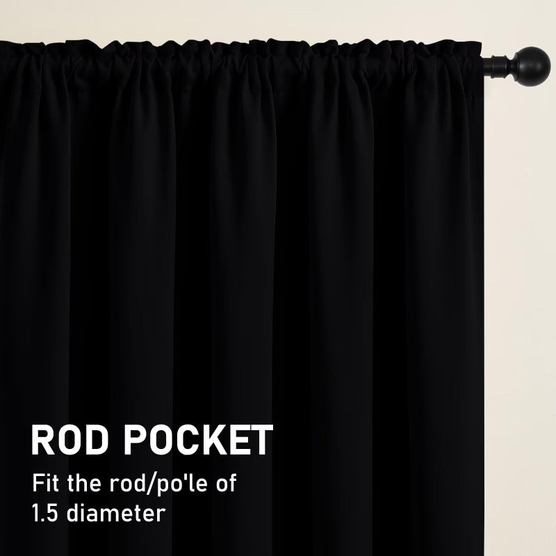 CUCRAF Pure Black Blackout Curtains 84 inch Length 2 Panels Set, Rod Pocket Room Darkening Drapes for Bedroom Living Room, Insulated Thermal Light Blocking Window Curtain (52 x 84 inches) - Image 3