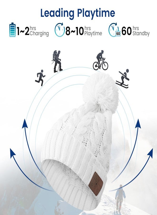 blueear Beanie Hat Bluetooth V5.2 Wireless Knit Winter Cap with Stereo Speaker,Gift for Birthday,Christmas,Thanksgiving Day (White) - Image 5