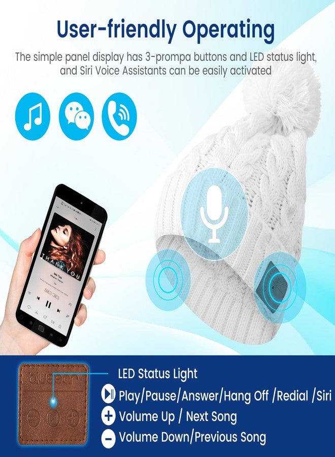 blueear Beanie Hat Bluetooth V5.2 Wireless Knit Winter Cap with Stereo Speaker,Gift for Birthday,Christmas,Thanksgiving Day (White) - Image 4