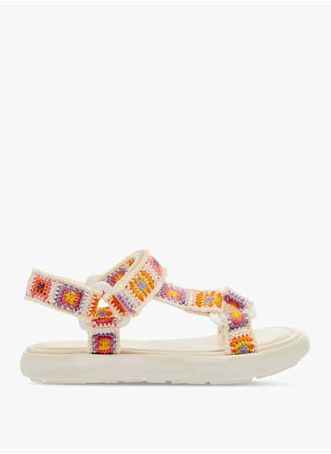 جونيورز Girls Embroidered Sandals with Hook and Loop Closure