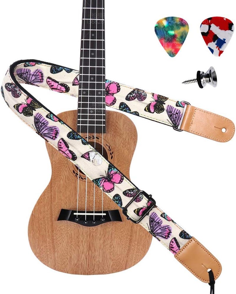 EYESHOT Ukulele Strap, Adjustable Hawaiian Denim Print Ukulele Shoulder Strap, Suitable for Soprano Concert Tenor Baritone String Instruments - Image 2