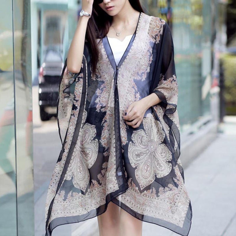 Chiffon Floral Print Beach Scarf 160x95cm Sun Wrap Multi Functional Shawl Cover UP For Women V3G10 - Image 2