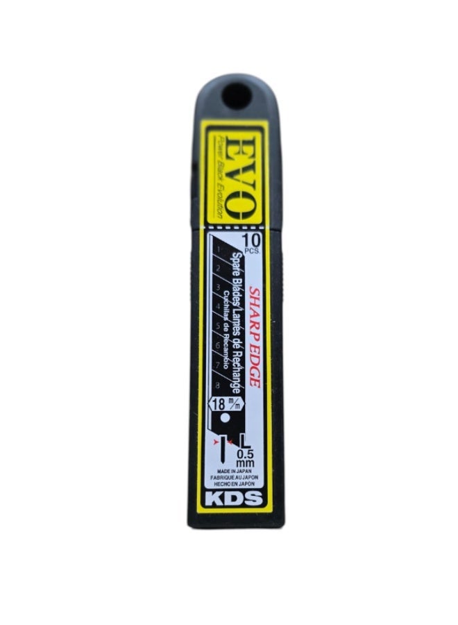 KDS Japan LB-10B EVO Power 18mm Black Snap-Off Blades – 1 Pack (10 Blades) for Utility Cutter Knife - Image 1