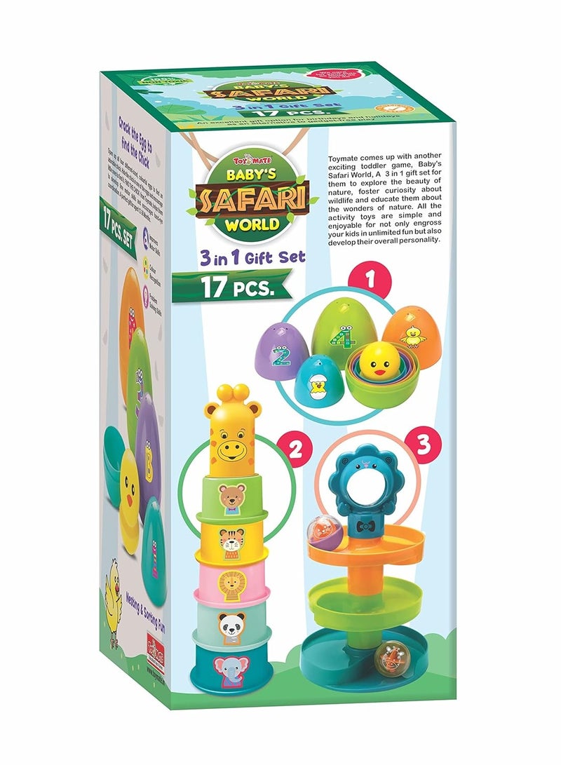 Toymate Baby’s Safari World - 17 pcs Ultimate Toddler Games Gifts Set - Stacking Cups, Nesting, Rolling - Montessori Fine Motor Skills for 1 Year & Above - Image 1