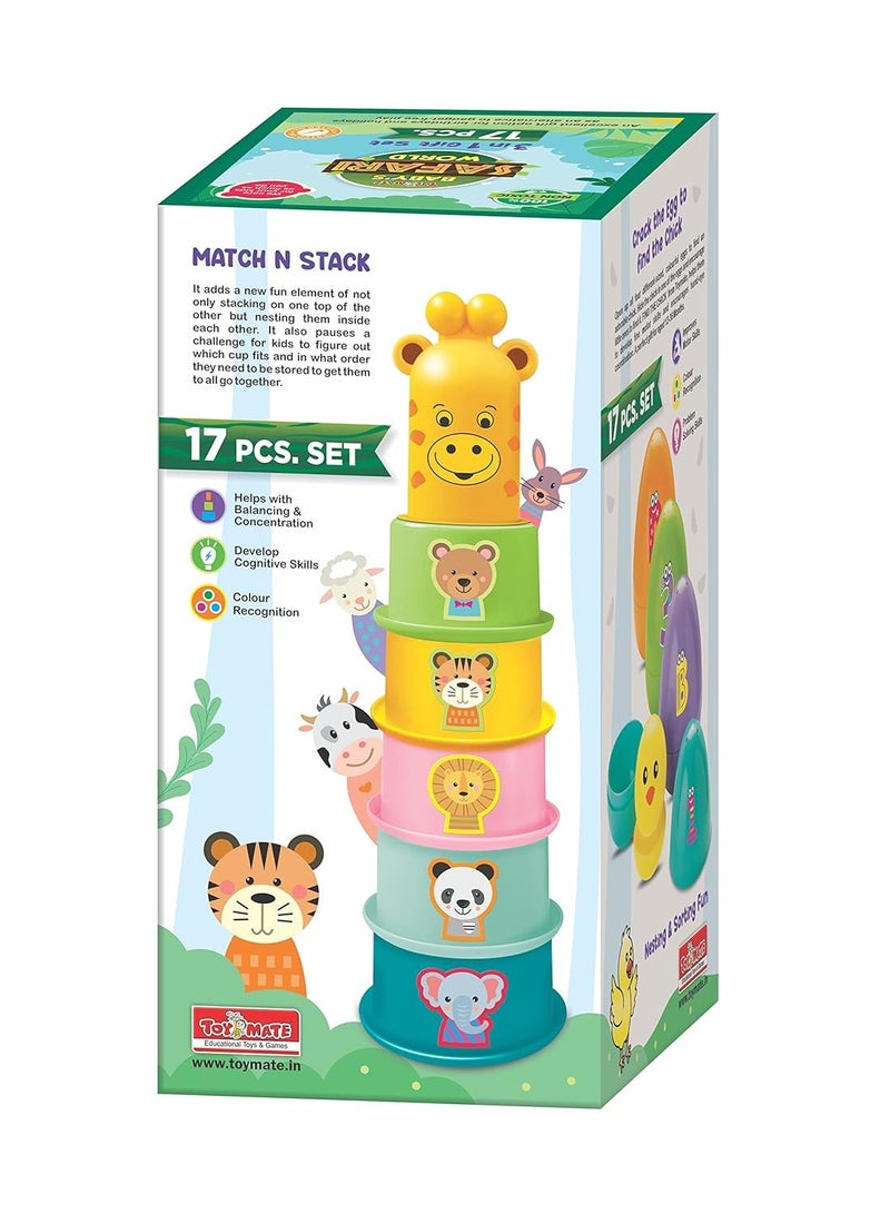 Toymate Baby’s Safari World - 17 pcs Ultimate Toddler Games Gifts Set - Stacking Cups, Nesting, Rolling - Montessori Fine Motor Skills for 1 Year & Above - Image 2