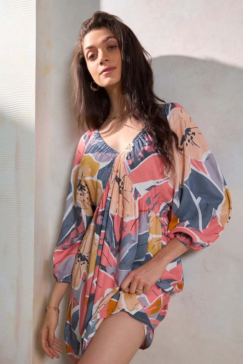 فيرجيو Viscose Relaxed Brunchwear Fit V-Neck Dresses for Women