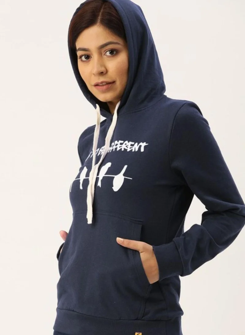 Campus Sutra Women's Navy Blue To-Be-Different Print Pullover Hoodie