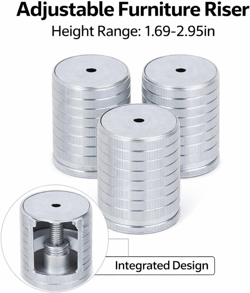 Furniture Riser Adjustable 43-75mm 4 Pcs Aluminum Alloy Heavy Duty Bed Riser - Strong Load Bearing, Non Slip Pads, Easy Installation for Sofa and Cabinet (Gray) - Image 2