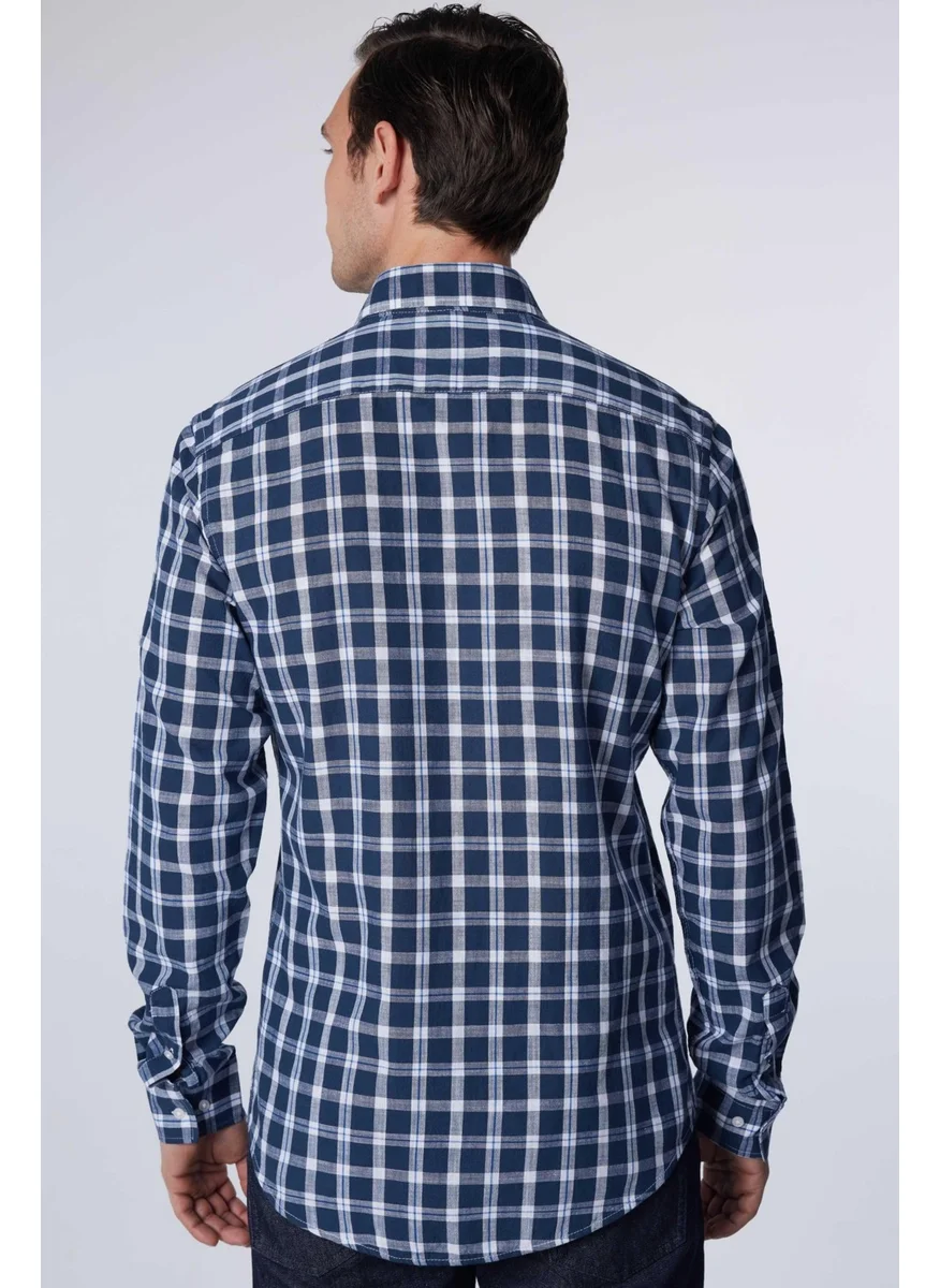 تودورس Slim Fit Long Sleeve Slim Fit Checked Linen Texture Summer Men's Shirt