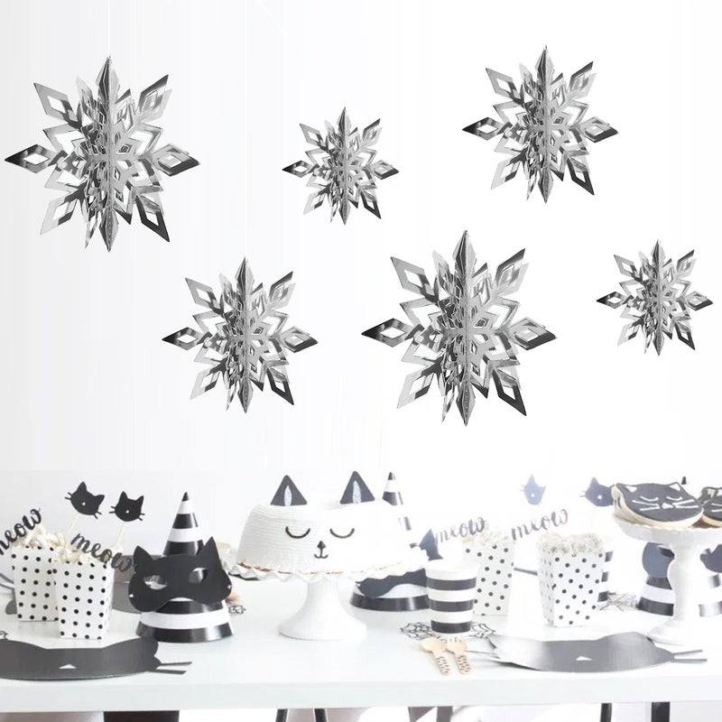 3D Paper Snowflake Hanging Set for Festive Decorations Silver 