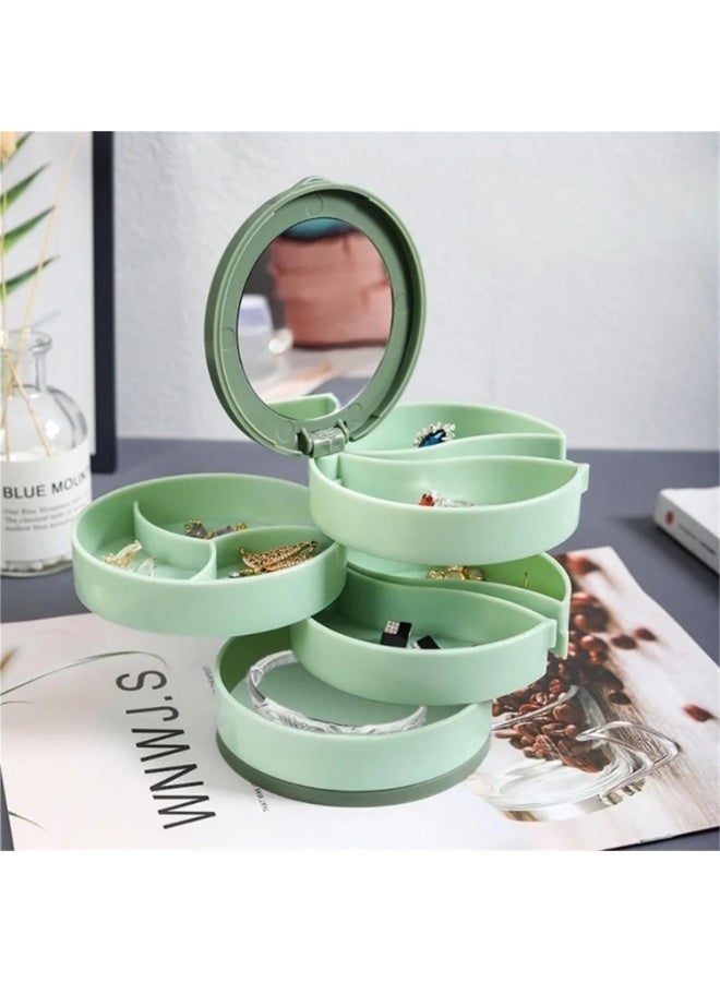 4-Layer Acrylic Jewelry Box, Multi-Compartment Hair Accessories Storage Box, 360° Rotating Bathroom Container for Hairbands, Earrings, Rings and Necklaces for Girls Women(Green) - Image 1