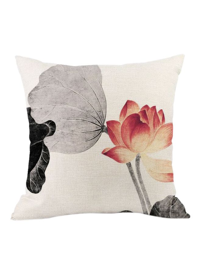 NIBEMINENT Vintage Chinese Ink Lotus Printed Cushion Cover White/Grey/Red 45x45cm 
