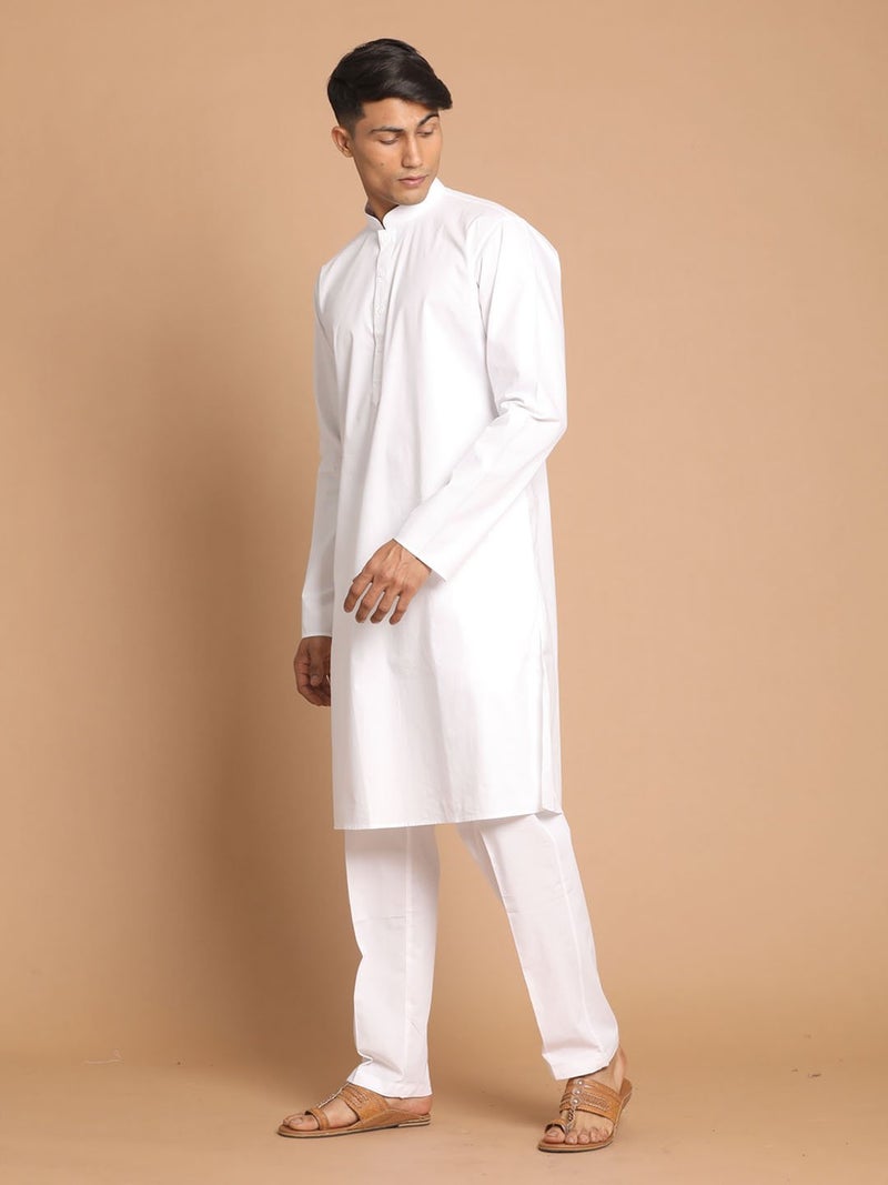 PRASHA Men's White Pure Cotton Kurta Pyjama Set - Image 3
