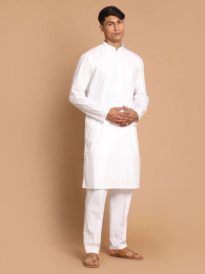PRASHA Men's White Pure Cotton Kurta Pyjama Set - Image 1