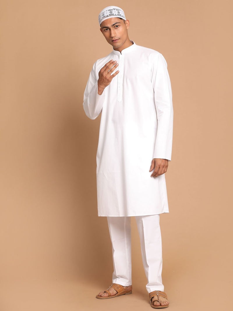 PRASHA Men's White Pure Cotton Kurta Pyjama Set - Image 2