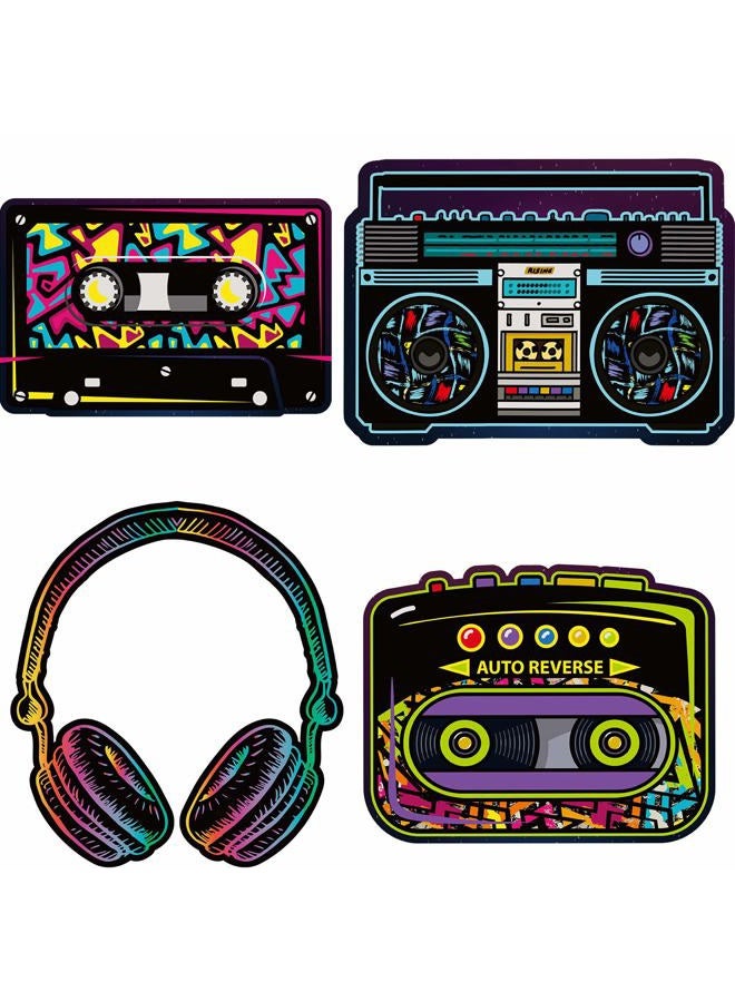 Outus 80's Party Decorations, 10 to 12 Inch 80's Cutouts Large Cassette Player Cutouts Headphones Cutouts Radio Cutouts for 1970s Party Decoration 1980's Theme Party Decorating Kit Retro Design (24 Pieces) - Image 1