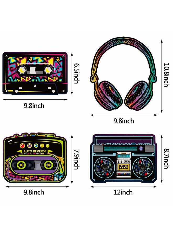 Outus 80's Party Decorations, 10 to 12 Inch 80's Cutouts Large Cassette Player Cutouts Headphones Cutouts Radio Cutouts for 1970s Party Decoration 1980's Theme Party Decorating Kit Retro Design (24 Pieces) - Image 2