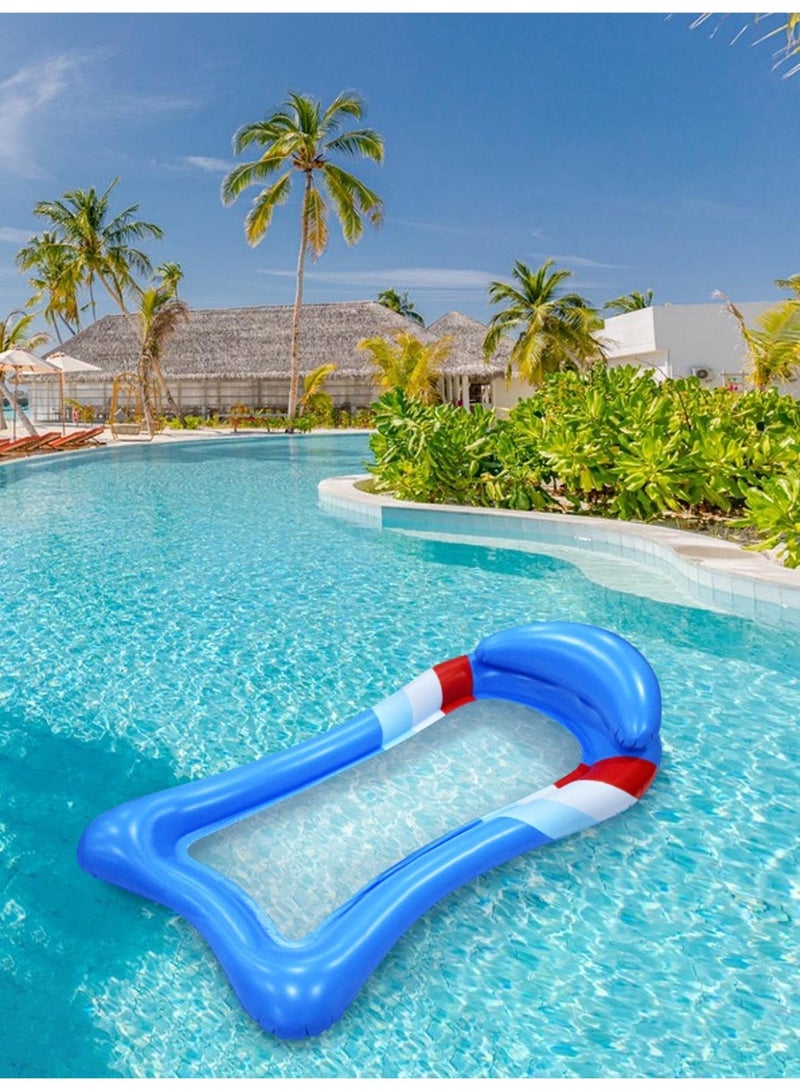 U-shaped Inflatable Pool Float Hammock Lounge Chair, 140cm Water Mesh Floating Bed with Headrest, Blue Summer Beach Float for Adults - Image 3