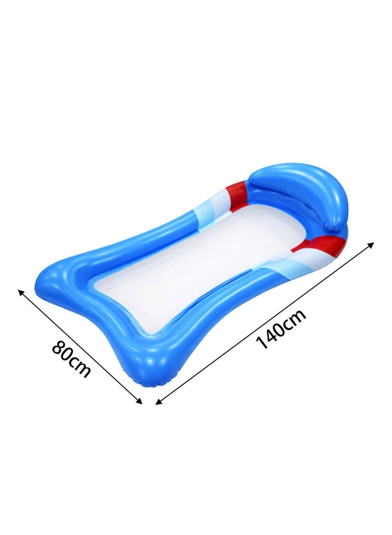 U-shaped Inflatable Pool Float Hammock Lounge Chair, 140cm Water Mesh Floating Bed with Headrest, Blue Summer Beach Float for Adults - Image 2