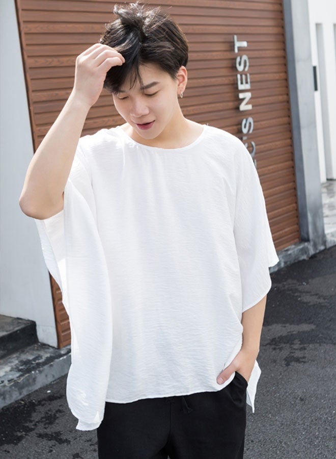 Summer men's simple ultra-loose short-sleeved T-shirt-white  - Image 5