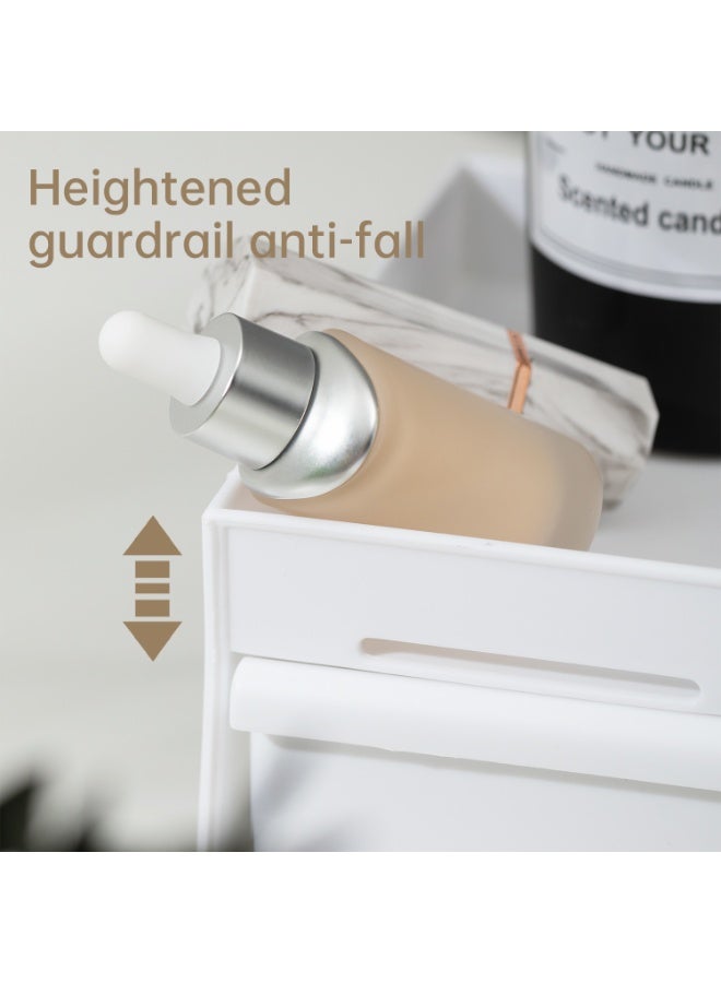 Deli Vusign Cosmetic Organizer - 28.5x17.5x12.5cm Multi-Compartment Storage Box with Drawer & Anti-Fall Guardrails (White, Space-Saving PP Plastic) - Image 4