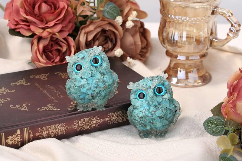 LAIDANLA Turquoise 2.4"" Owl Statue Natural Healing Crystal Cute Owl Animal Figurine Pocket Sculpture Reiki Spiritual Energy Gemstone Home Office Room Desk Decor Gifts for Women Men - Image 2