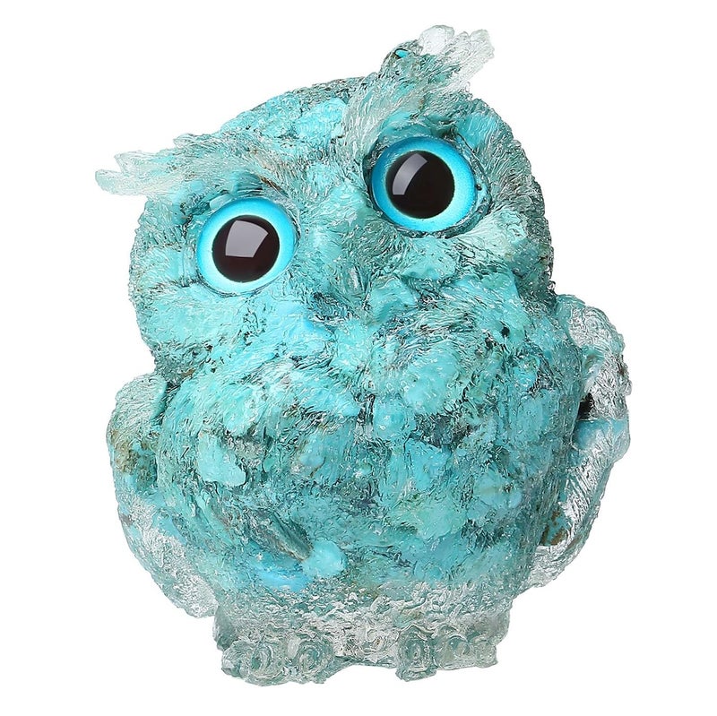 LAIDANLA Turquoise 2.4"" Owl Statue Natural Healing Crystal Cute Owl Animal Figurine Pocket Sculpture Reiki Spiritual Energy Gemstone Home Office Room Desk Decor Gifts for Women Men - Image 1