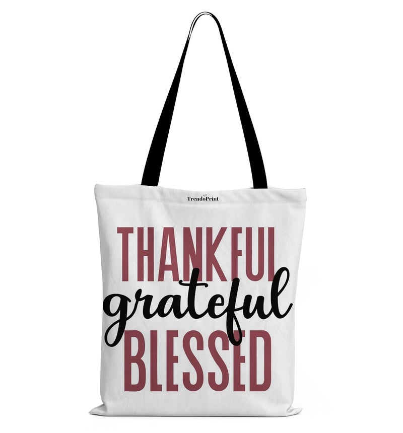 TrendoPrint حقائب توت بيضاء من القماش للنساء بسحاب سعة 15 كجم، حقيبة كلية للفتيات، حقيبة توت مصنوعة من القطن العضوي 100% للتسوق والسفر والشاطئ - Image 1