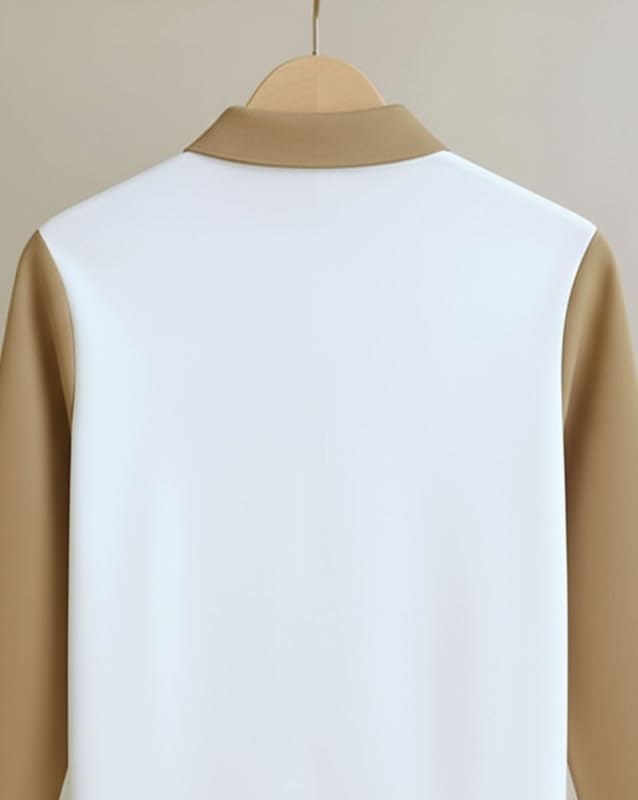 AUSK T-Shirt for Men Zip Neck Texture Self Design Cotton Blend Mens Tshirts Beige - Image 5