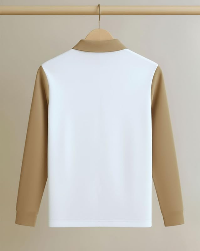 AUSK T-Shirt for Men Zip Neck Texture Self Design Cotton Blend Mens Tshirts Beige - Image 3