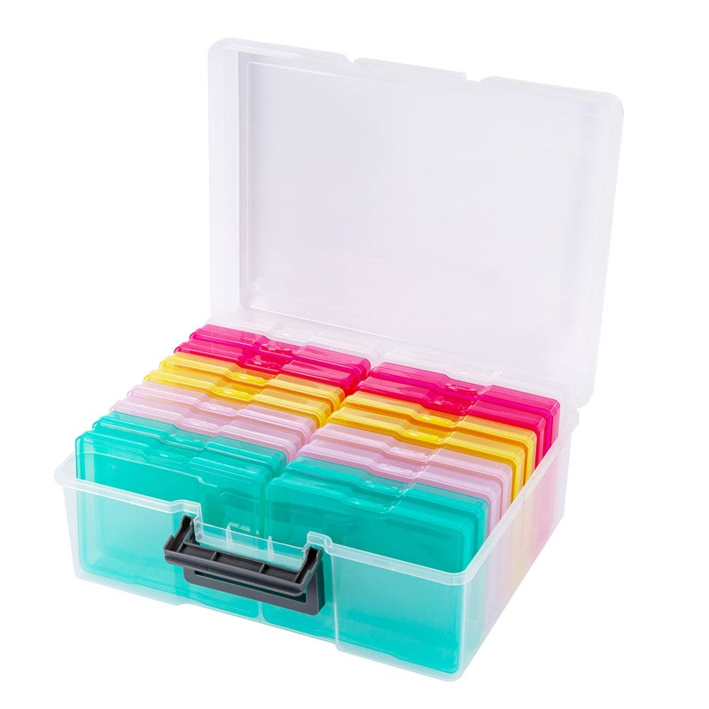 IDekooror IDekooror Photo Storage Box 5 x 7 18 Inner Extra Large Photo Organizer Container Plastic Craft Storage Box with Handle for Pictures Stickers Stamps Seeds 