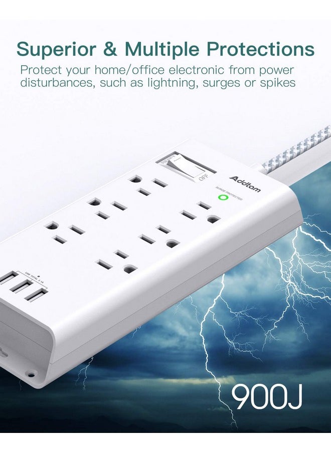 Addtam Addtam Power Strip Surge Protector 6 Outlets and 3 USB Ports 5Ft Long Extension Cord, Flat Plug Overload Surge Protection Outlet Strip, Wall Mount for Home, Office and Dorm White  - Image 4