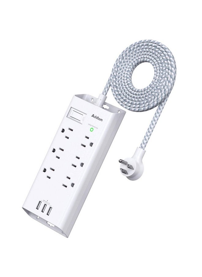 Addtam Addtam Power Strip Surge Protector 6 Outlets and 3 USB Ports 5Ft Long Extension Cord, Flat Plug Overload Surge Protection Outlet Strip, Wall Mount for Home, Office and Dorm White  - Image 1