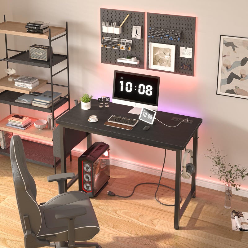 Lufeiya 39 inch Computer Desk with Power Outlet, 40 inch Teen Study Table Home Office Work Writing Desks with Charging Station Outlets Built in, Black - Image 2