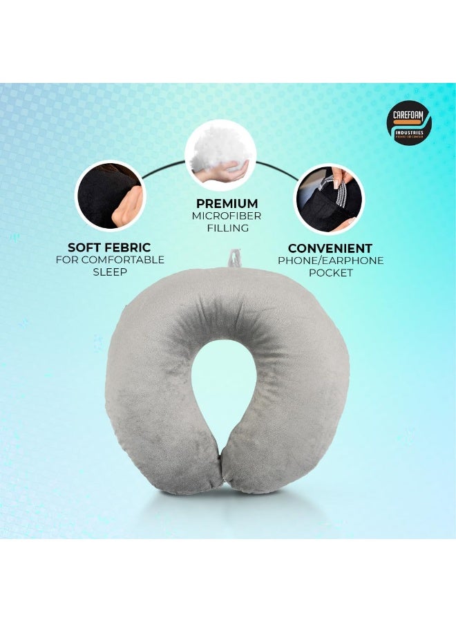 CareFoam Travel Neck Pillow – Lightweight Neck Support for Flight, Car & Train – Premium Velvet Cover, Grey – Comfortable Sleep for Men & Women - Image 2