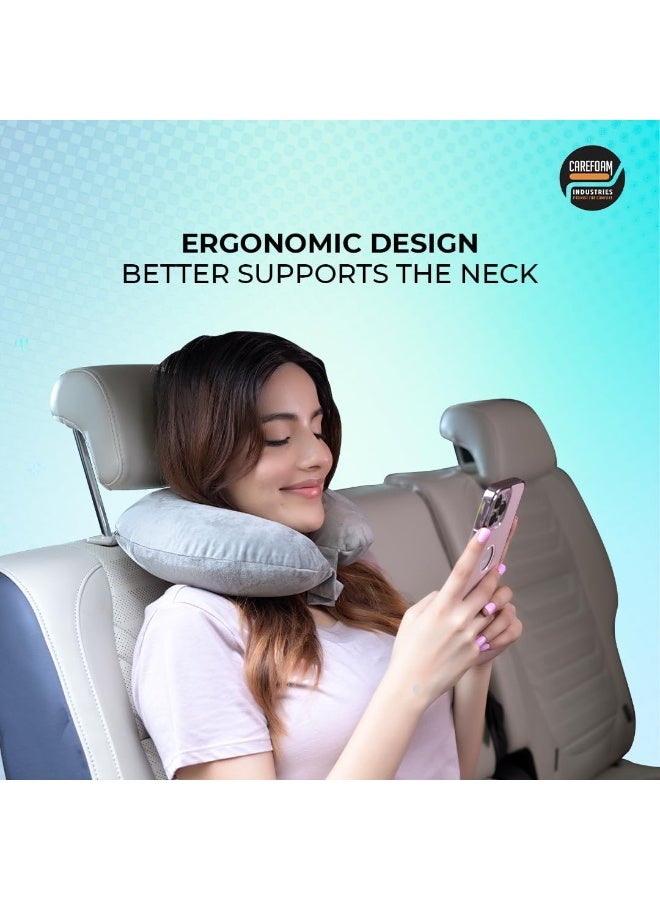 CareFoam Travel Neck Pillow – Lightweight Neck Support for Flight, Car & Train – Premium Velvet Cover, Grey – Comfortable Sleep for Men & Women - Image 3