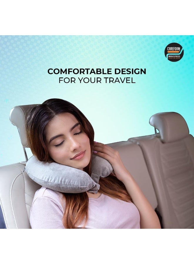 CareFoam Travel Neck Pillow – Lightweight Neck Support for Flight, Car & Train – Premium Velvet Cover, Grey – Comfortable Sleep for Men & Women - Image 4