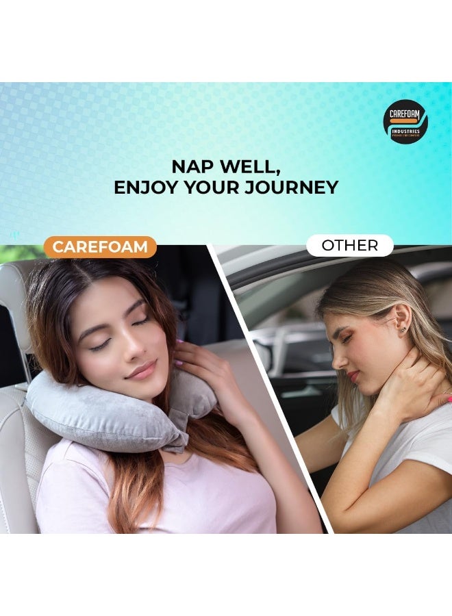 CareFoam Travel Neck Pillow – Lightweight Neck Support for Flight, Car & Train – Premium Velvet Cover, Grey – Comfortable Sleep for Men & Women - Image 5