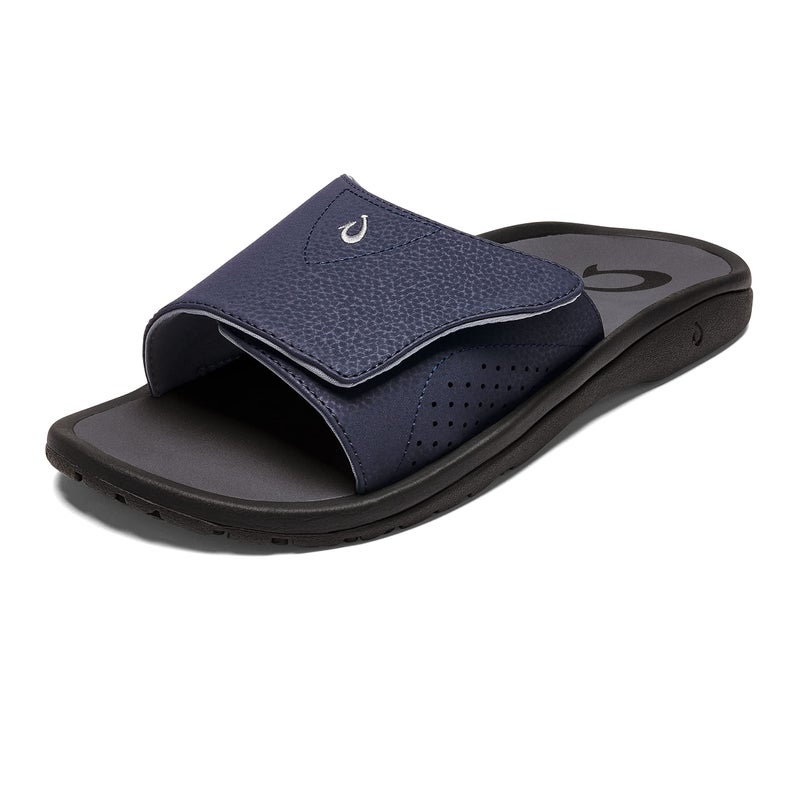 OLUKAI Nalu Slide Men's Versatile Slide Sandals, Water-Friendly & Adjustable Straps, Lightweight & Durable, All-Day Comfort & Support, Trench Blue/Charcoal, 11