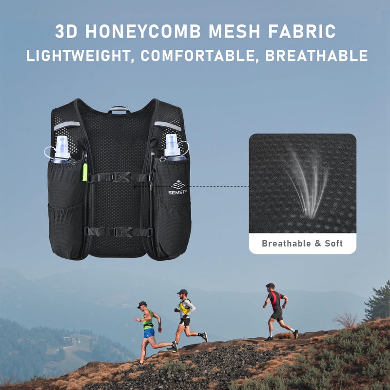 SEMSTY Running Vest for Women Men, 5L Hydration Vest with Dual 500ml Soft Flask, Lightweight Water Backpack, Adjustable Chest Straps Hydration Backpack for Running Cycling Hiking - Image 5
