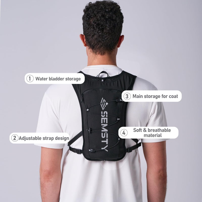 SEMSTY Running Vest for Women Men, 5L Hydration Vest with Dual 500ml Soft Flask, Lightweight Water Backpack, Adjustable Chest Straps Hydration Backpack for Running Cycling Hiking - Image 3
