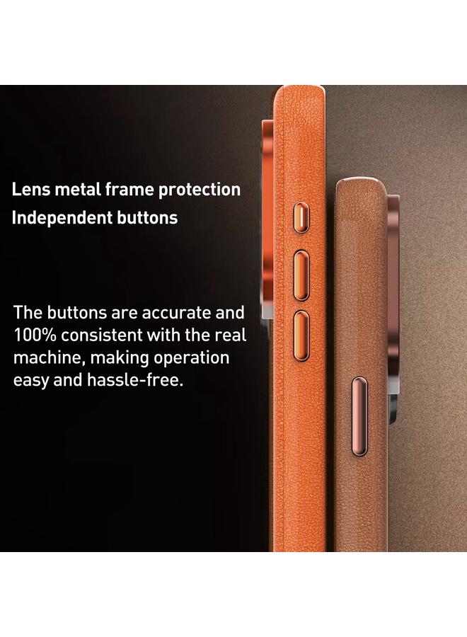 erorex Case For iPhone 13 Metal Lens Frame Leather Magsafe Full Coverage Shockproof Phone Case - Image 3