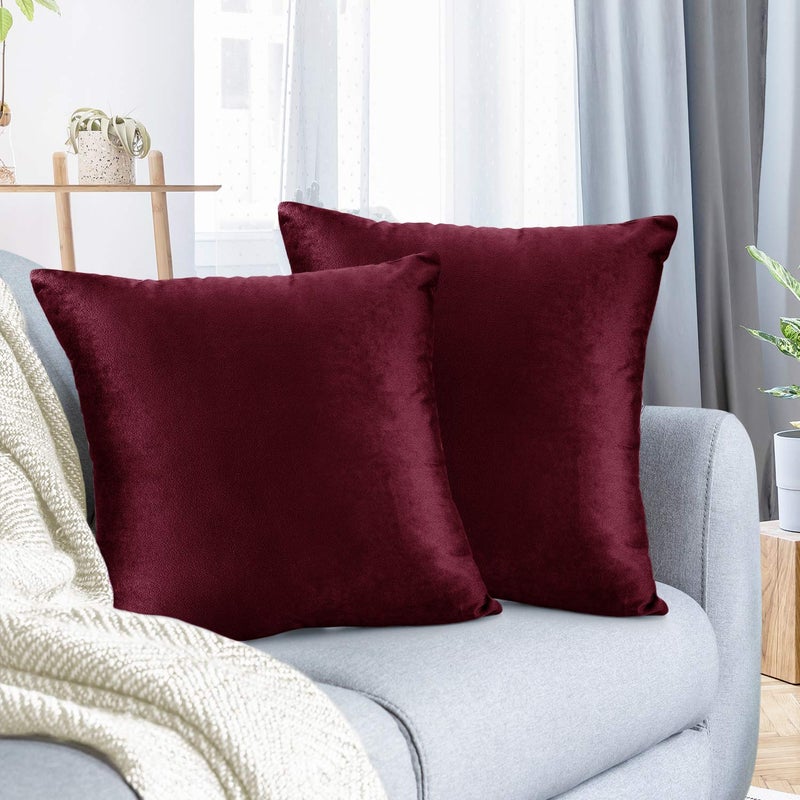 Nestl Throw Pillow Covers  Cozy Velvet Decorative Burgundy Red Pillow Covers 18 x 18 Inches  Soft Solid Couch Pillow Covers for Sofa  Bed and Car  Set of 2 - Image 1