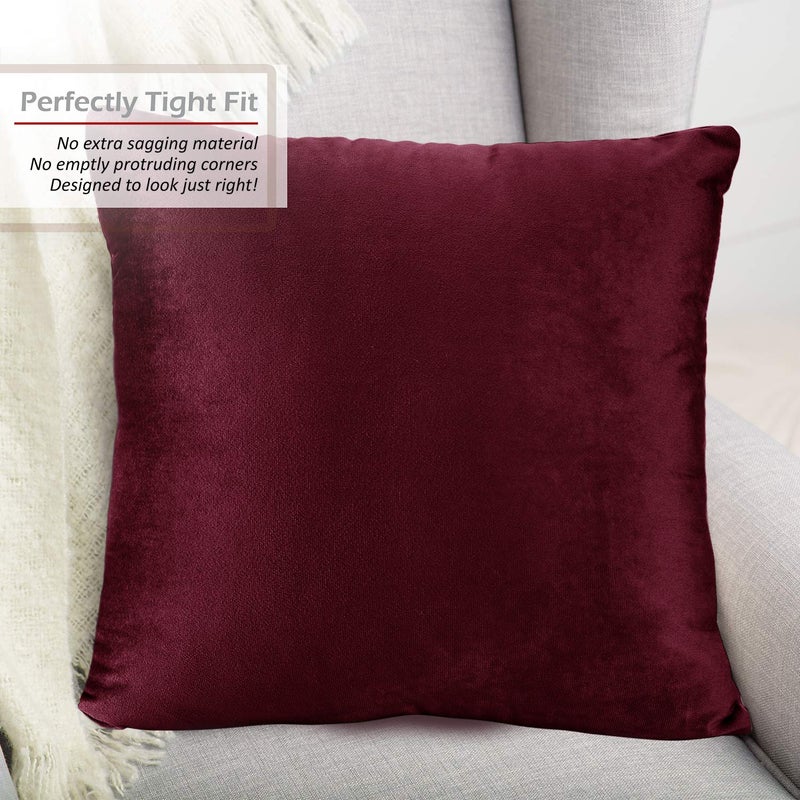 Nestl Throw Pillow Covers  Cozy Velvet Decorative Burgundy Red Pillow Covers 18 x 18 Inches  Soft Solid Couch Pillow Covers for Sofa  Bed and Car  Set of 2 - Image 4