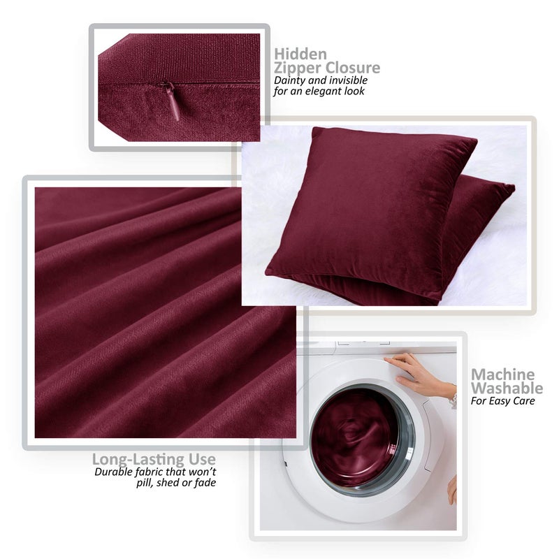 Nestl Throw Pillow Covers  Cozy Velvet Decorative Burgundy Red Pillow Covers 18 x 18 Inches  Soft Solid Couch Pillow Covers for Sofa  Bed and Car  Set of 2 - Image 3