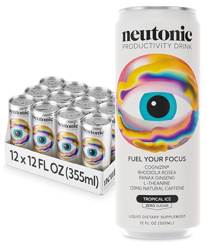 Neutonic Nootropic Productivity Energy Drink | Tropical Ice 12 Cans | 120mg Natural Caffeine, Zero Sugar | Support Memory, Mental Clarity, Cognitive Function | Boost Focus, Energy, Brain Health - Image 1