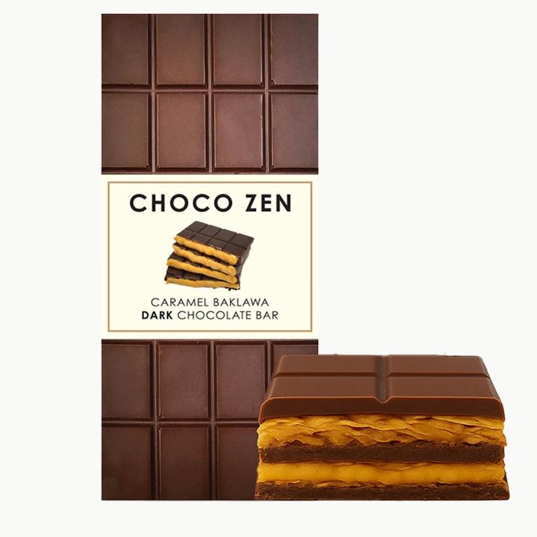 Choco Zen Premium Dubai Dark Chocolate Bar (Caramel Baklawa Dark Chocolate, 120g) – Luxury Dessert, Gourmet, Rich With Premium Flavors