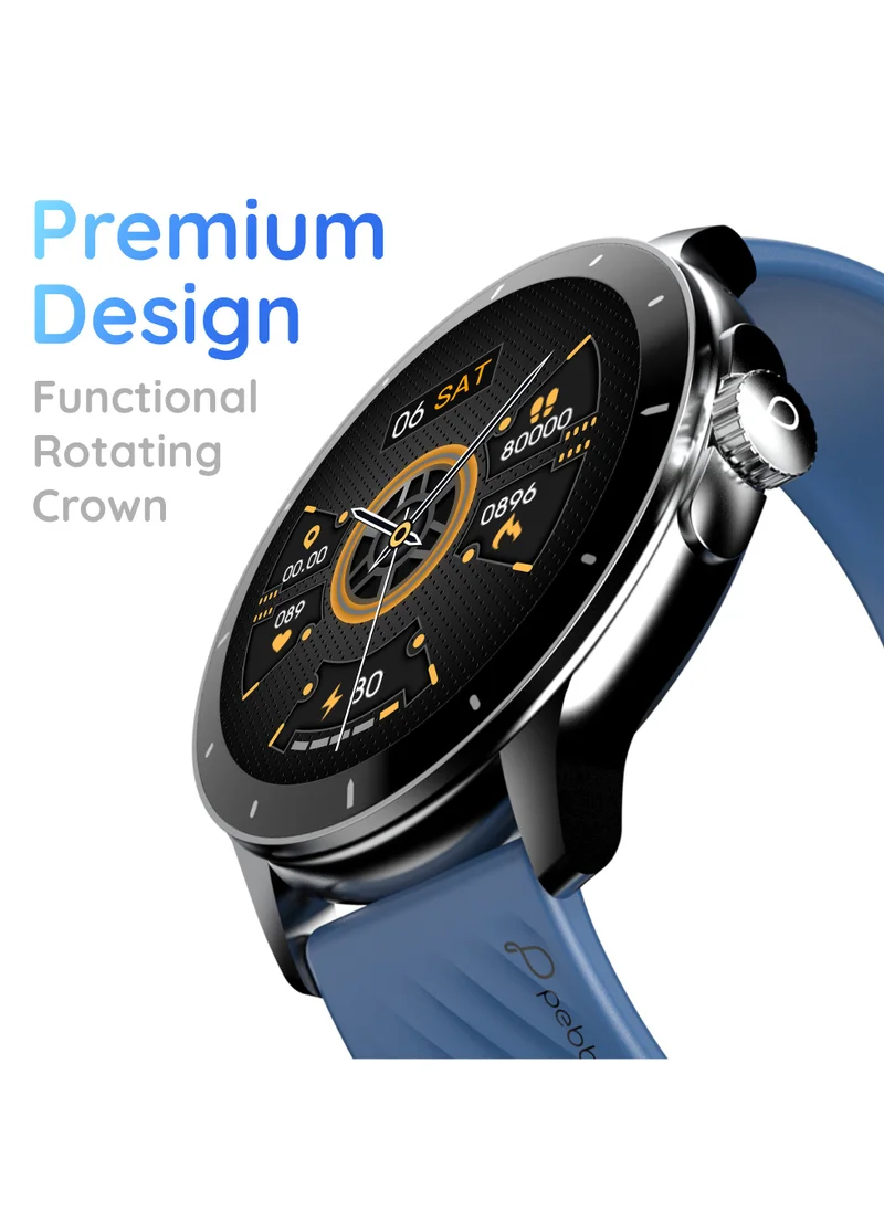 Pebble Polar 1.52" HD Round Display Smartwatch, Quick Notification, Compatible for Android & iOS, BT Calling, SpO2, Heart Rate and Sleep Monitoring, Multi Watch Faces, AI Voice Assistant, Winter Blue