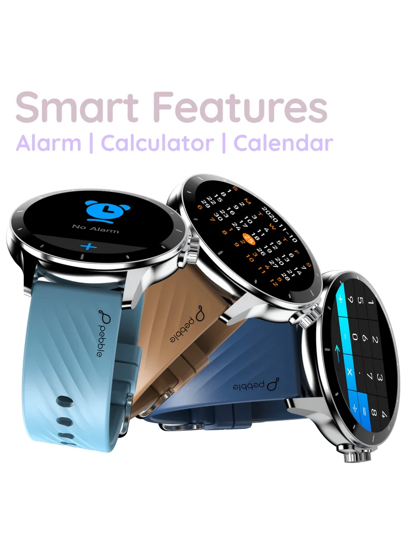 Pebble Polar 1.52" HD Round Display Smartwatch, Quick Notification, Compatible for Android & iOS, BT Calling, SpO2, Heart Rate and Sleep Monitoring, Multi Watch Faces, AI Voice Assistant, Winter Blue